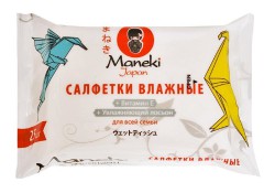 Салфетки влажные, Maneki (Манеки) 25 шт Кайтеки для всей семьи с витамином Е и увлажняющим лосьоном