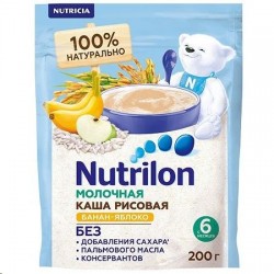 Каша молочная, Nutrilon (Нутрилон) 200 г рисовая с бананом и яблоком зип-пакет